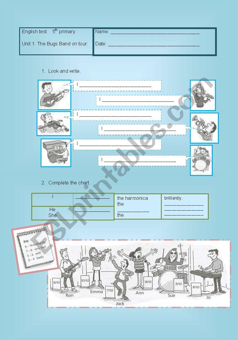 test 5th primary worksheet