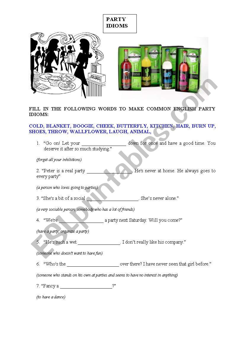 PARTY IDIOMS WORKSHEET worksheet