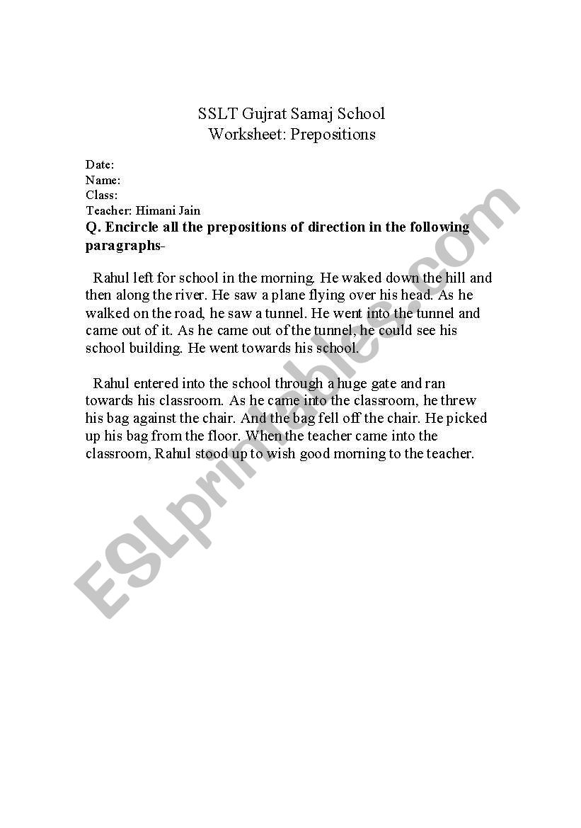 prepositions worksheet