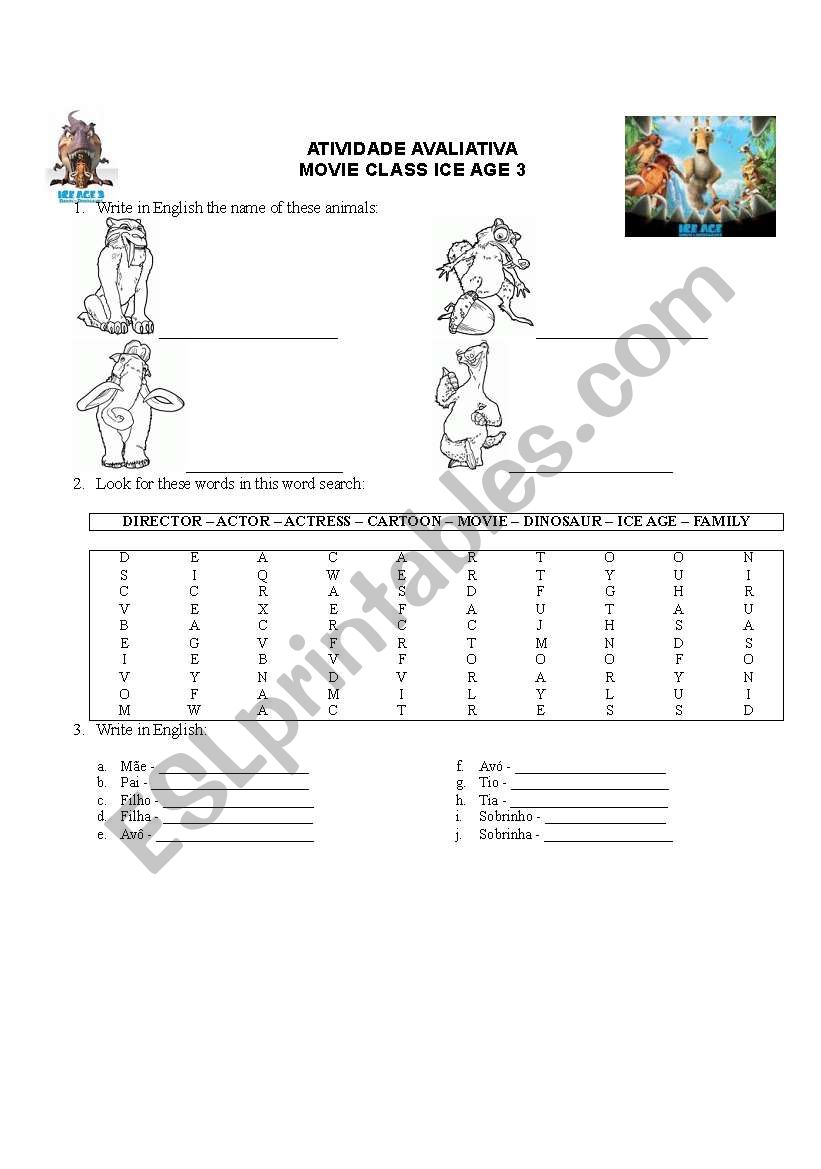 ICE AGE 3 worksheet