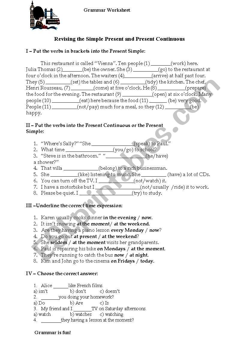 Exercises on the present  worksheet