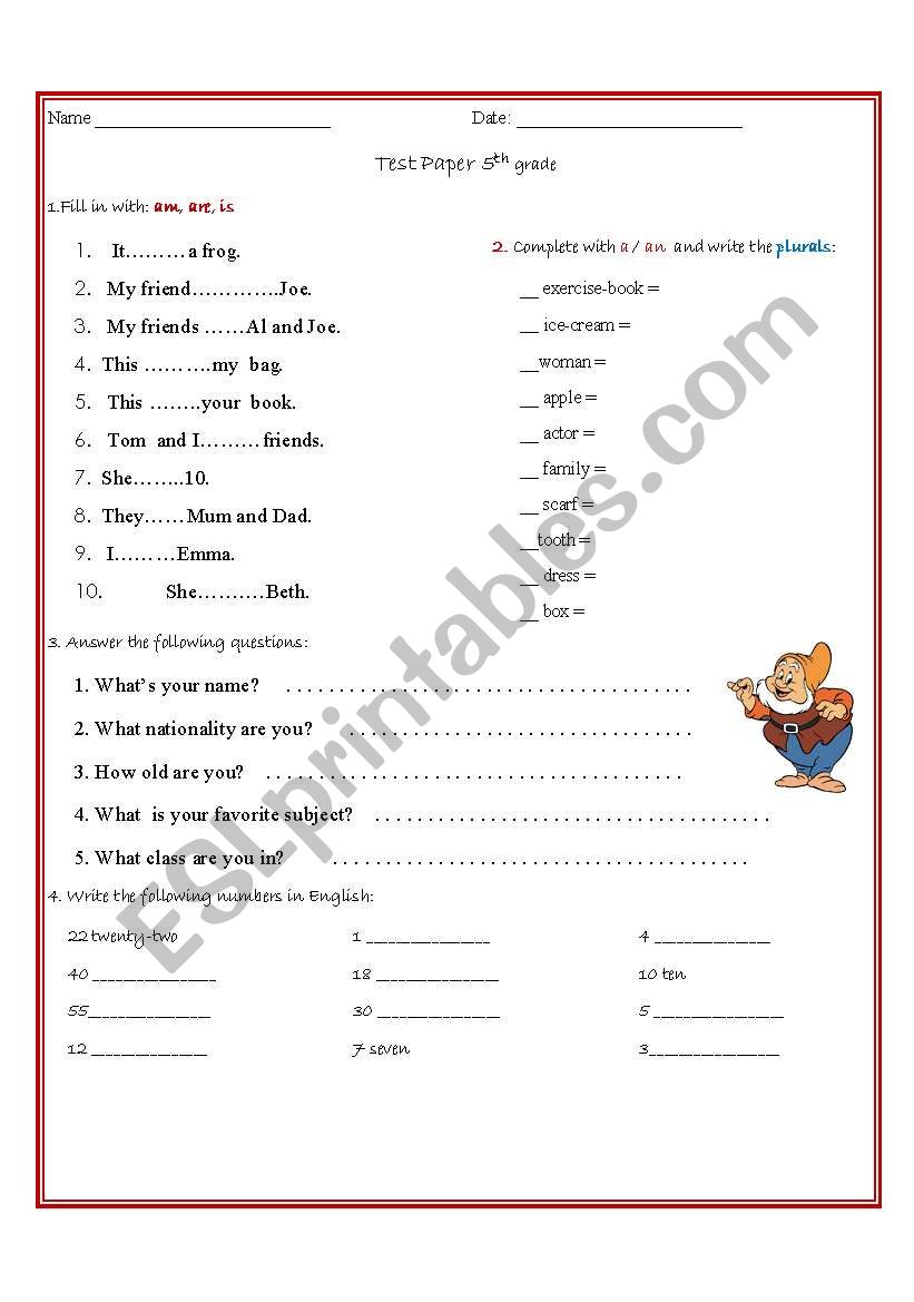 test worksheet