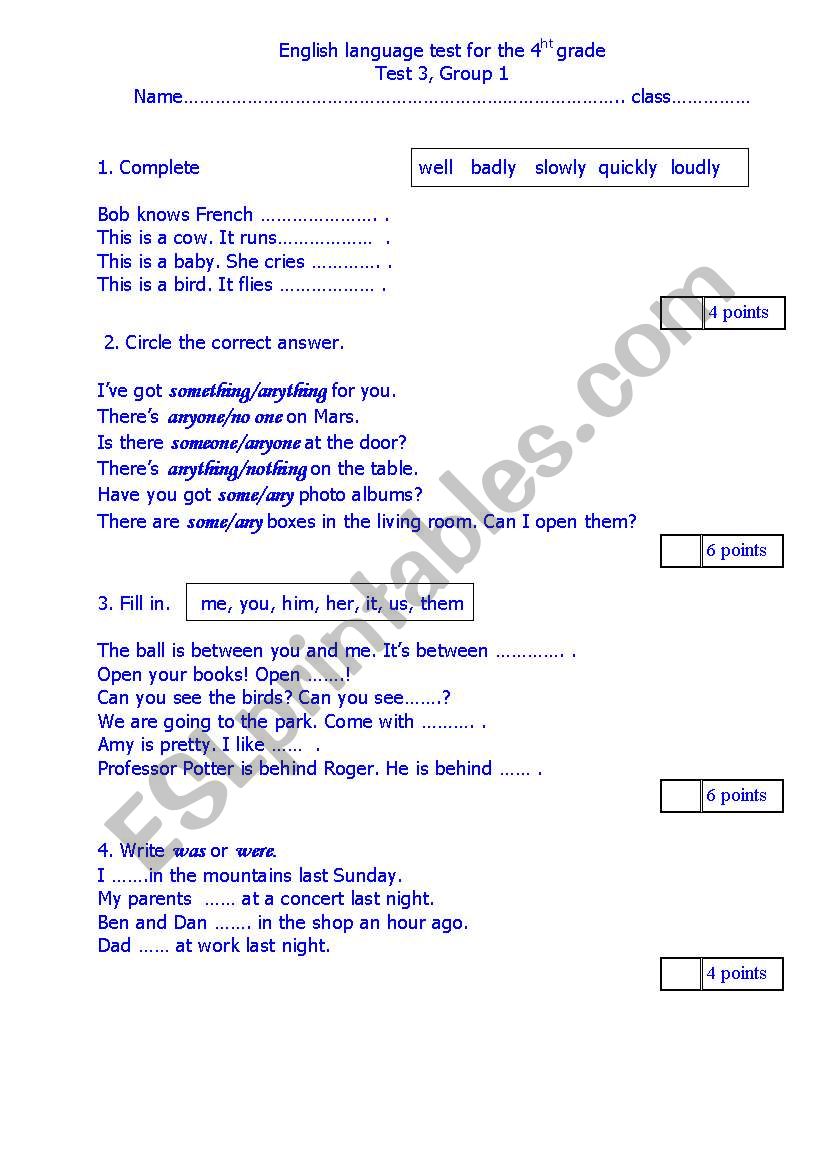 test worksheet