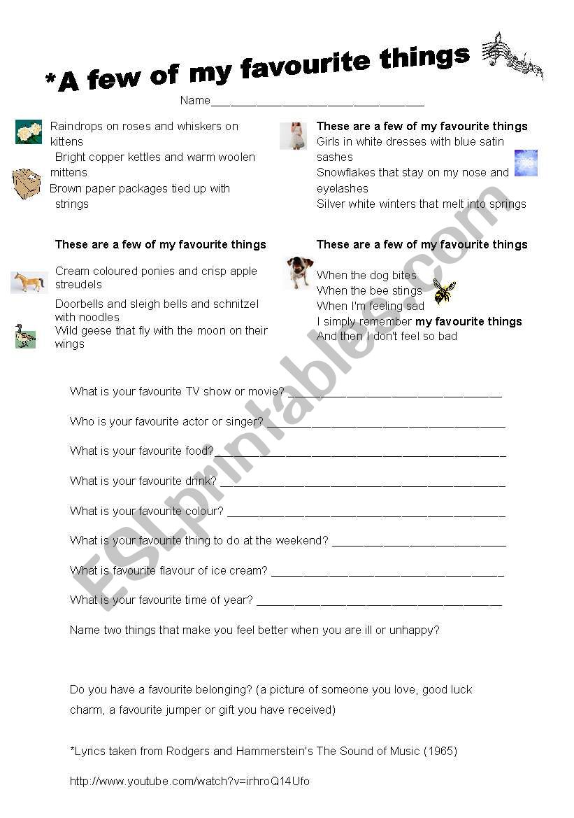 A Few of My Favourite Things - ESL worksheet by jazzined