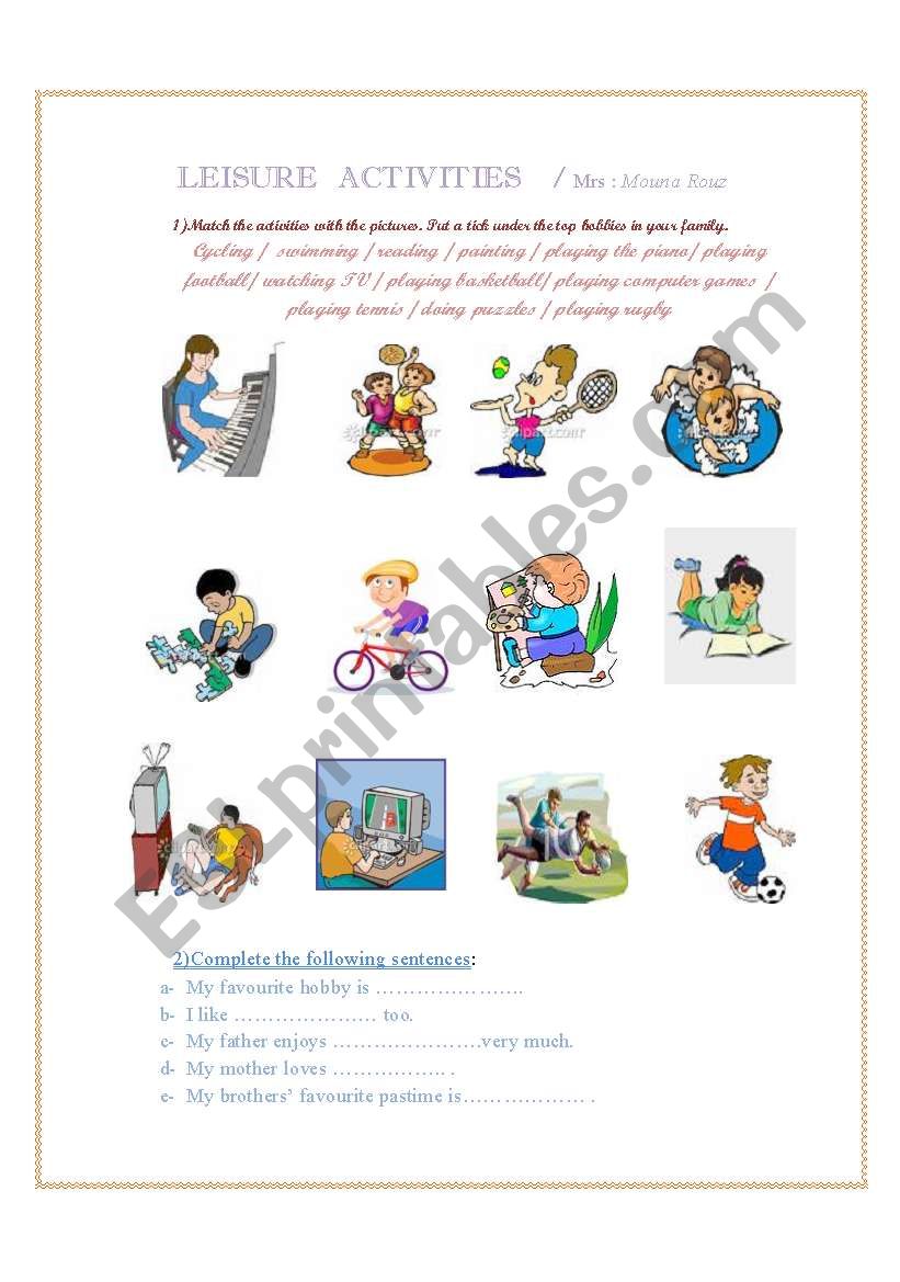 leisure activity worksheet