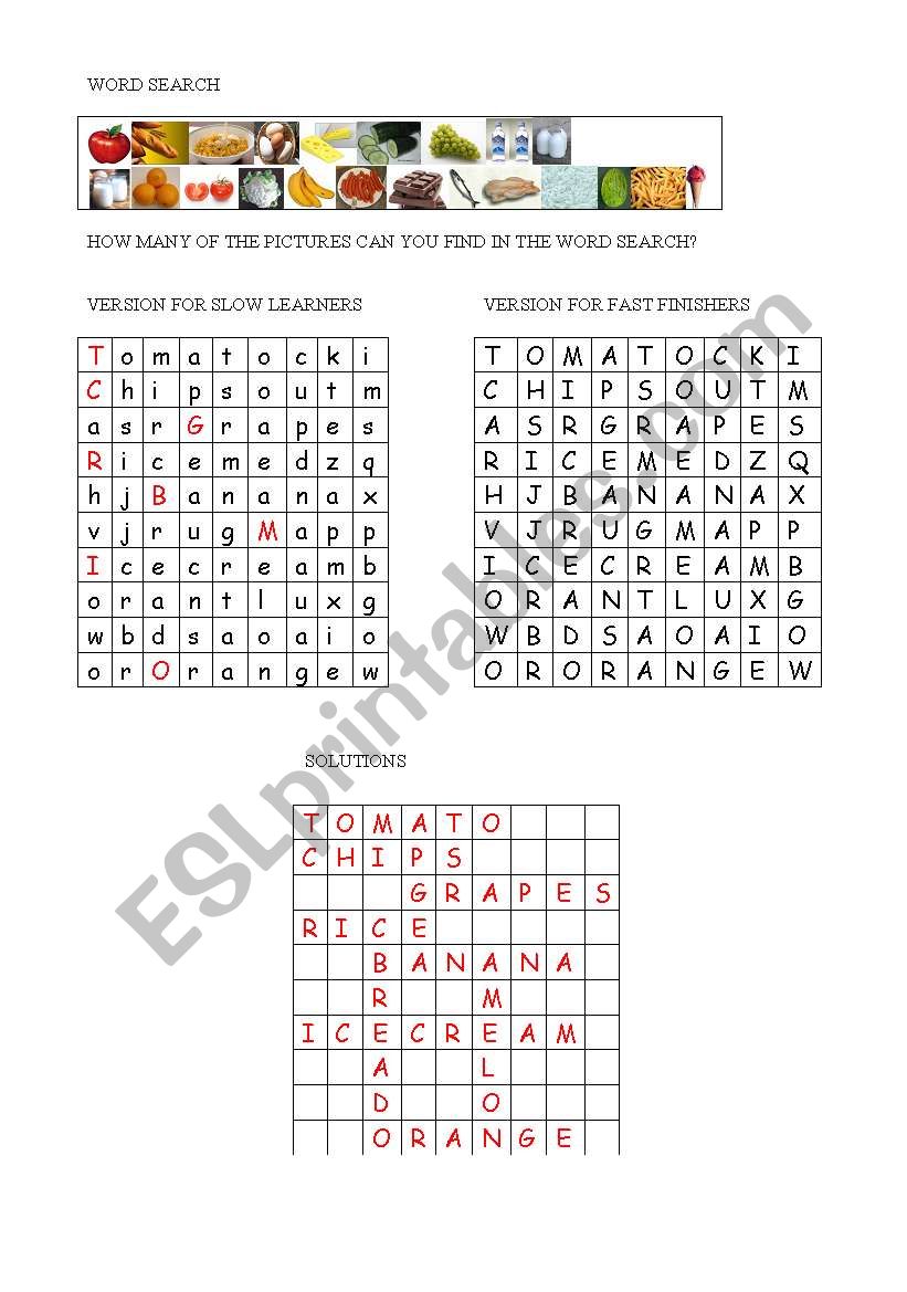 Food Wordsearch worksheet