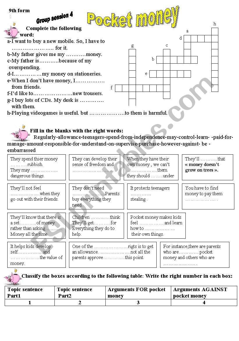 pocket money worksheet