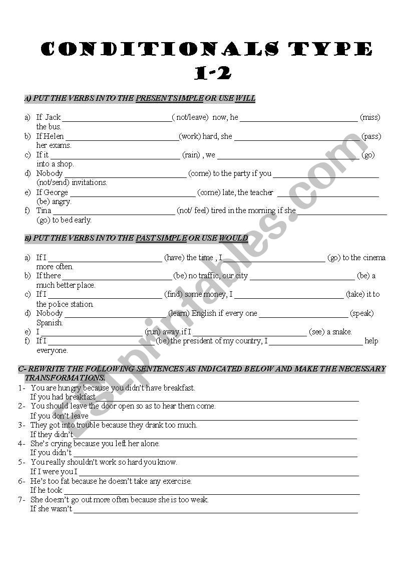 CONDITIONALS - TYPE 1 & 2 worksheet