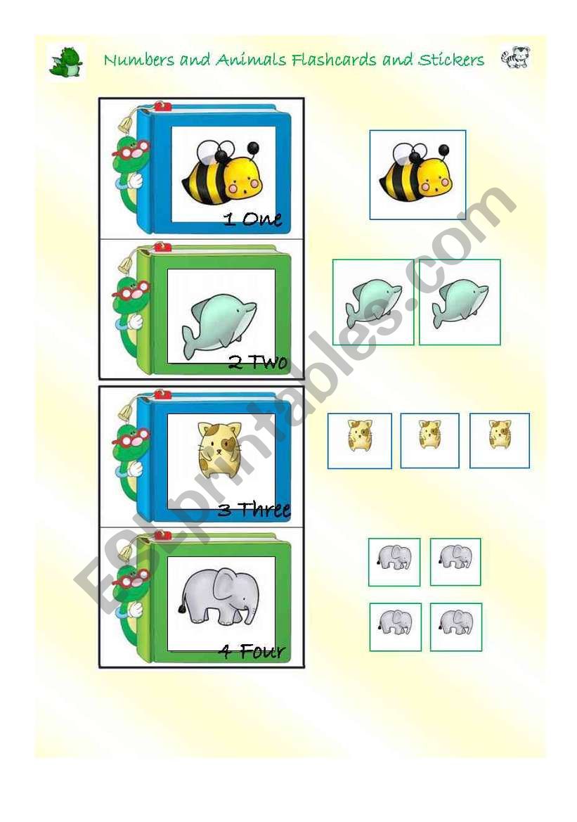 Numbers and Animals Flashcards and Stickers - Part 1