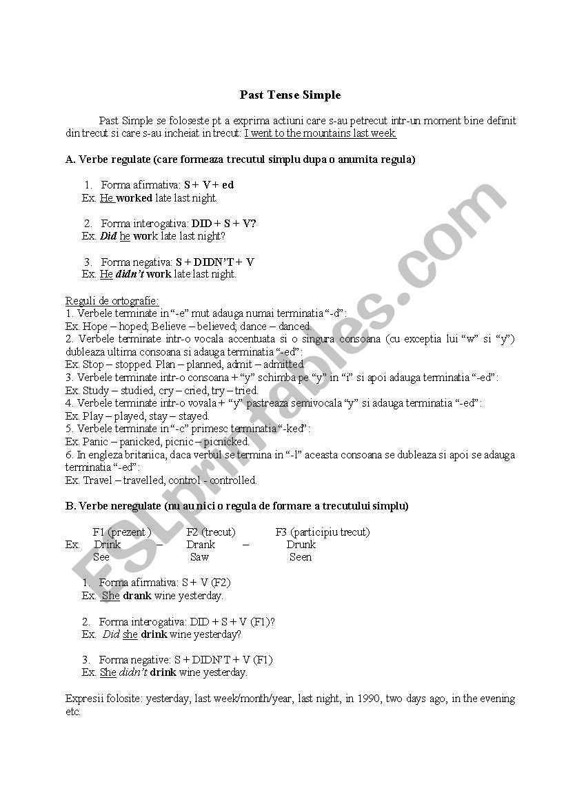 Past Tense Simple worksheet