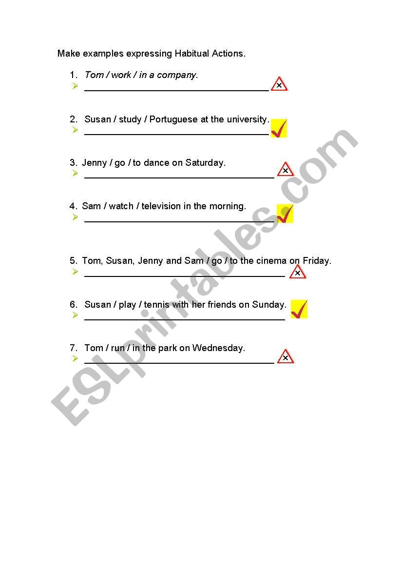 Habitual actions worksheet