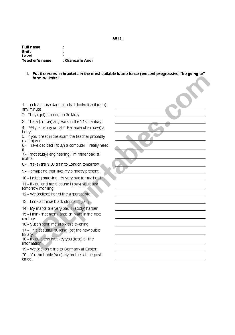 Present continuous vs Will worksheet