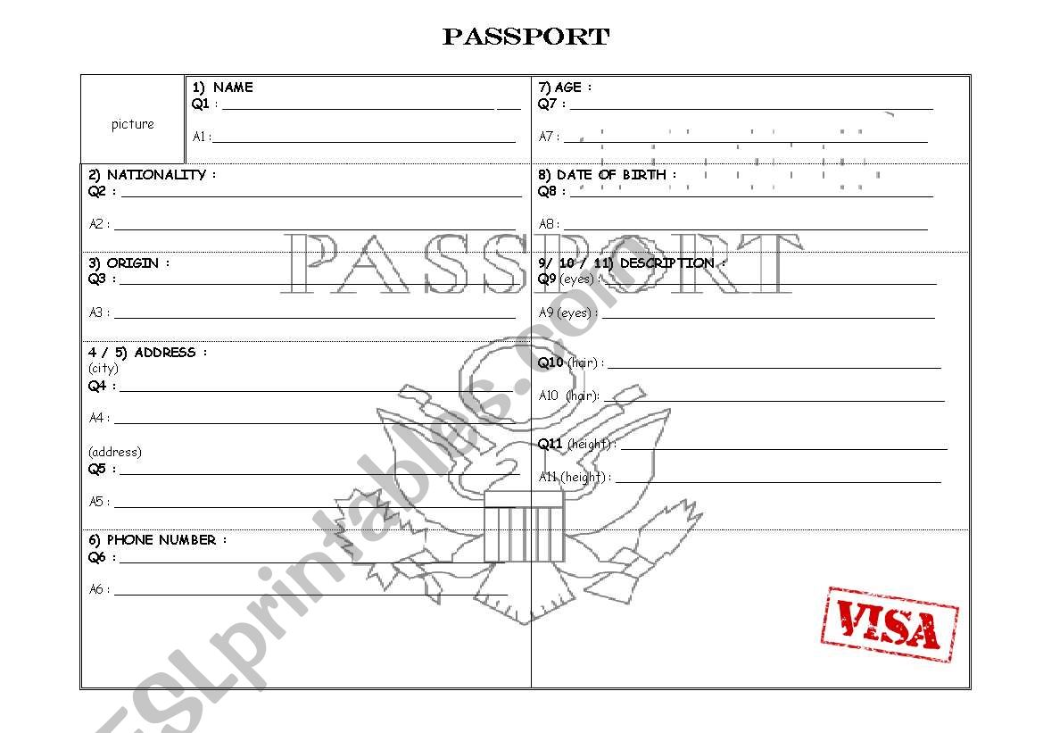 Fake Passport Template worksheet