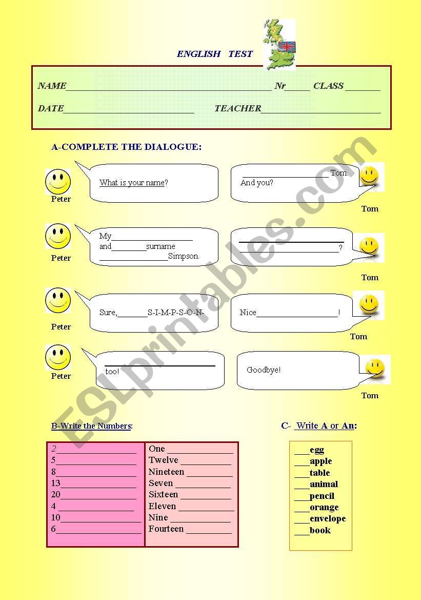 TEST - beginners worksheet