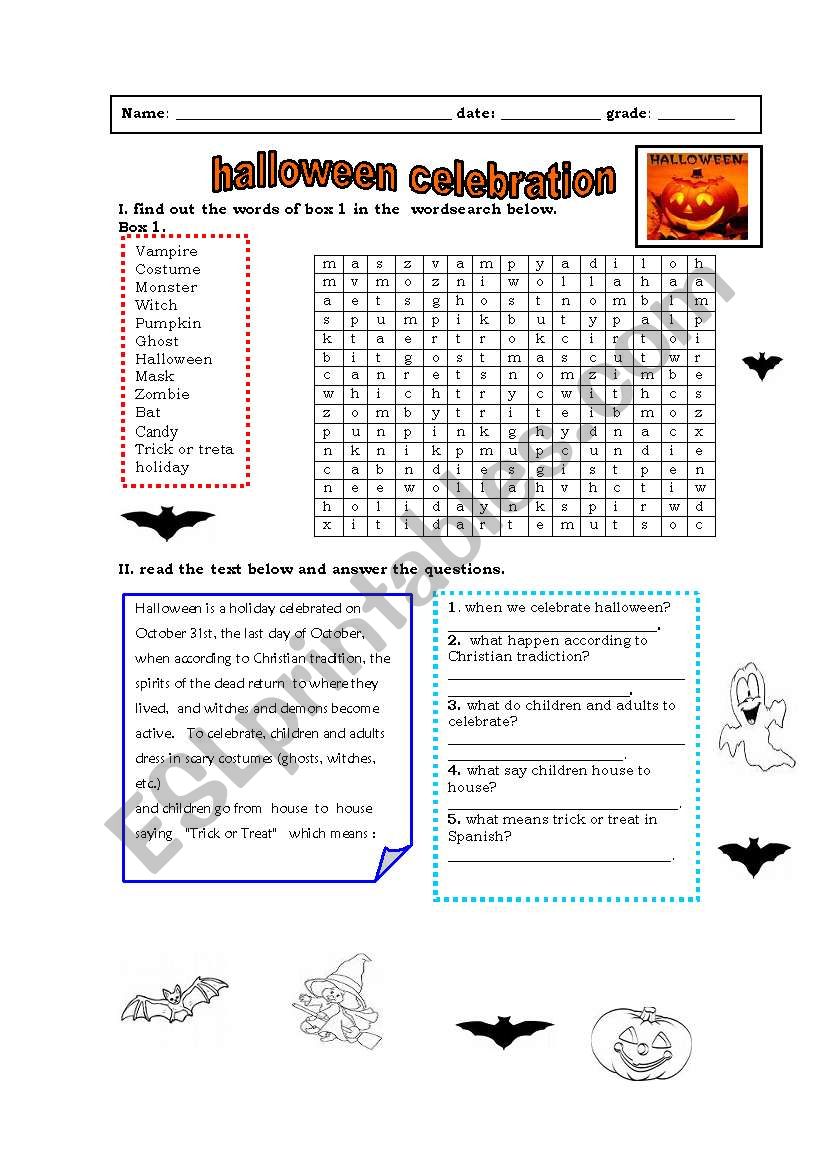 halloween celebration worksheet