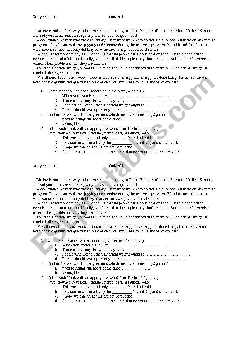 dieting worksheet