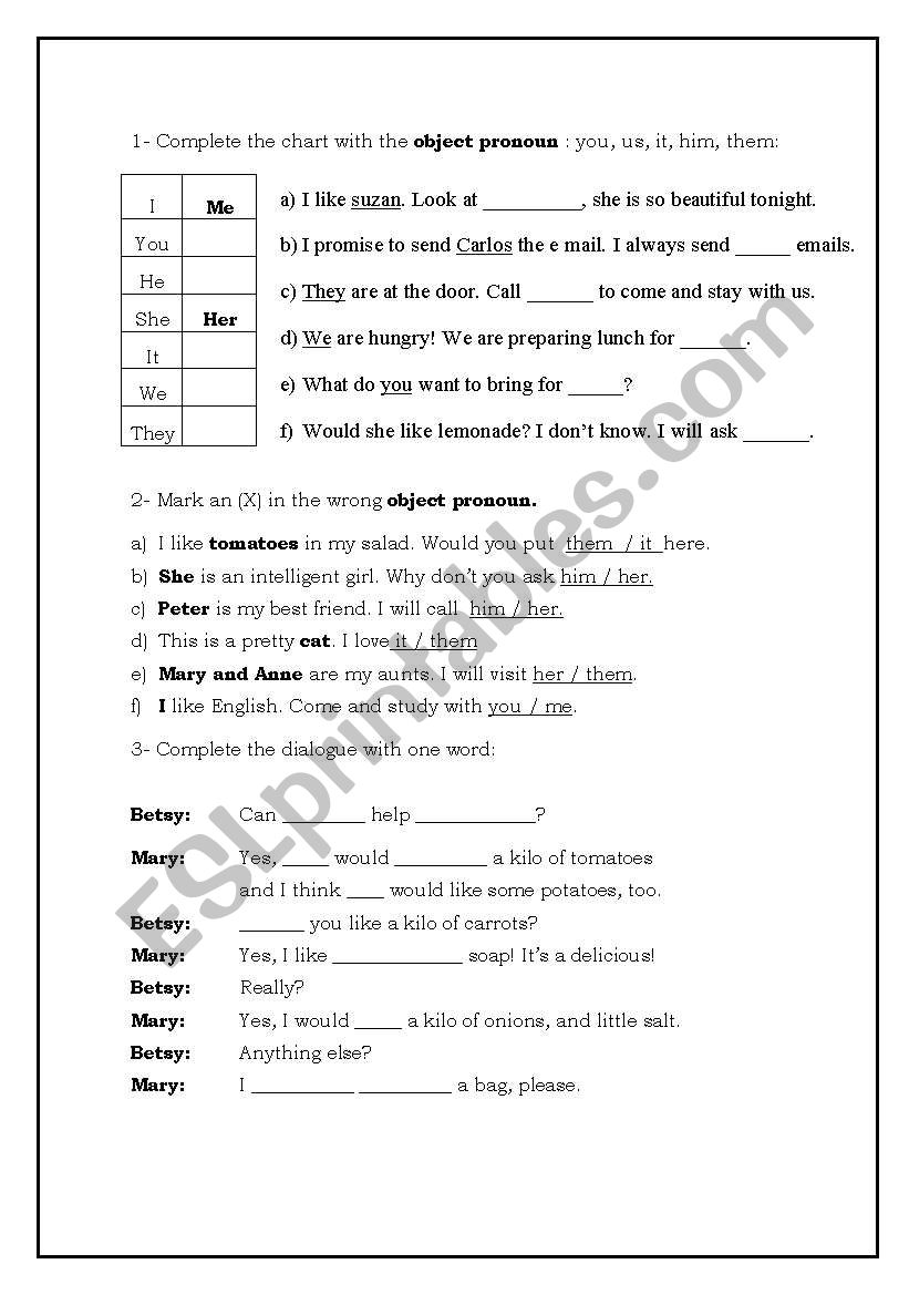 object pronoun worksheet