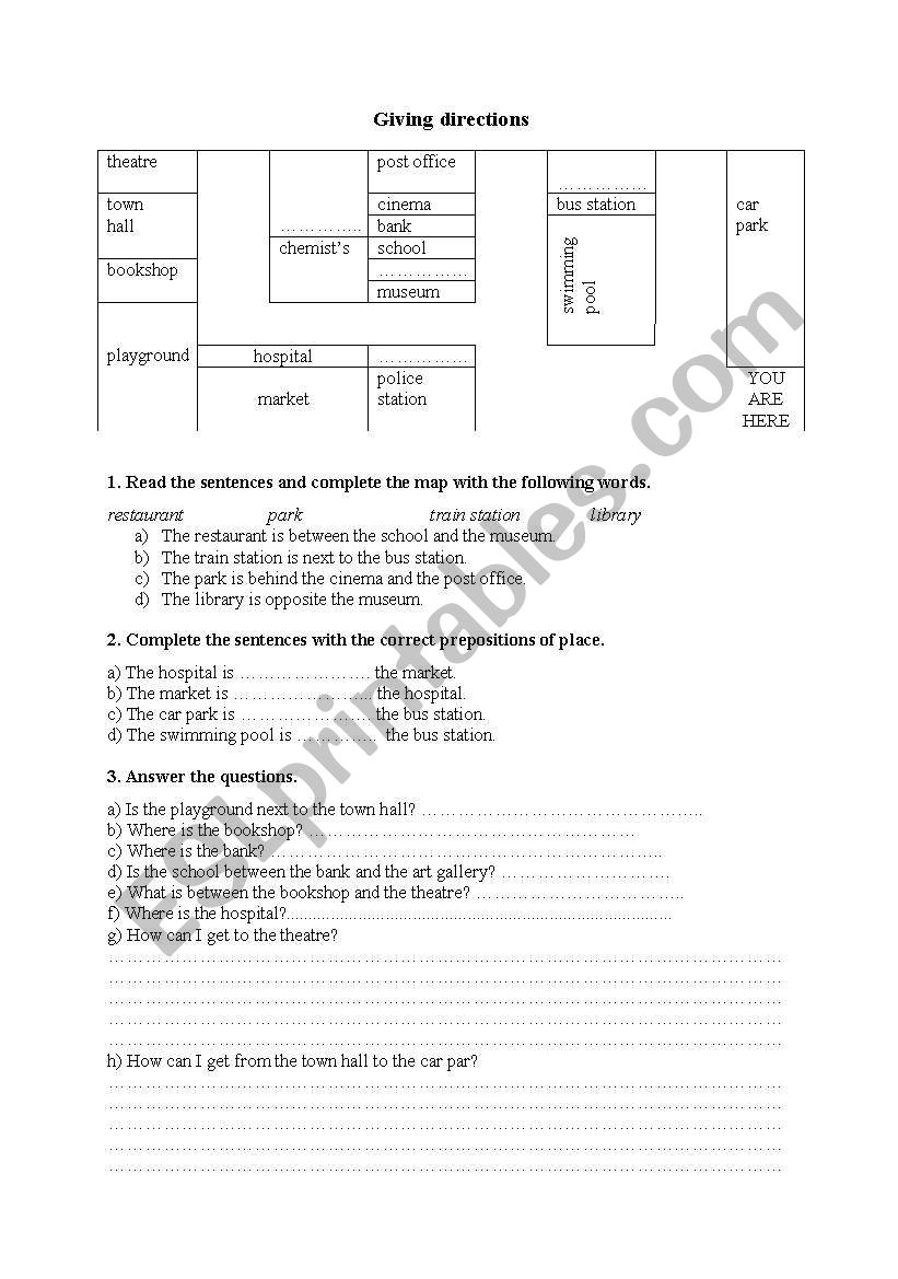 Giving directions worksheet