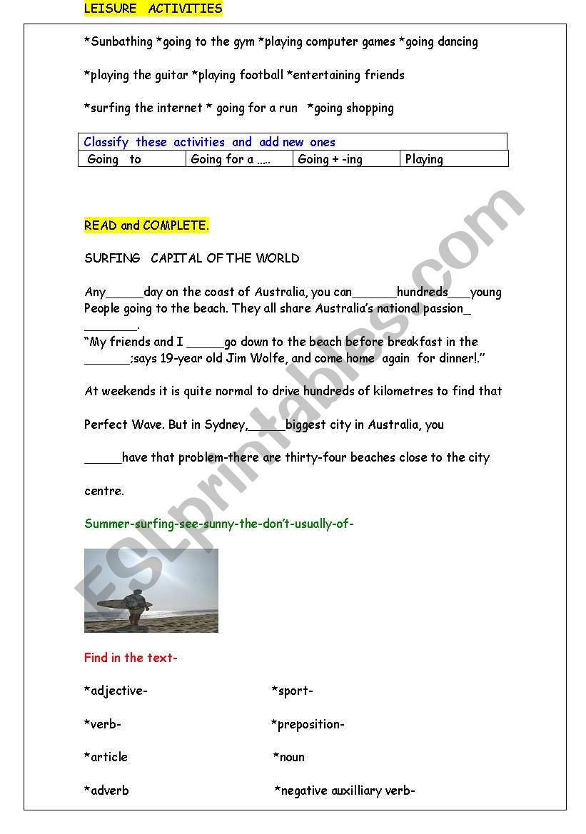 free time activities worksheet