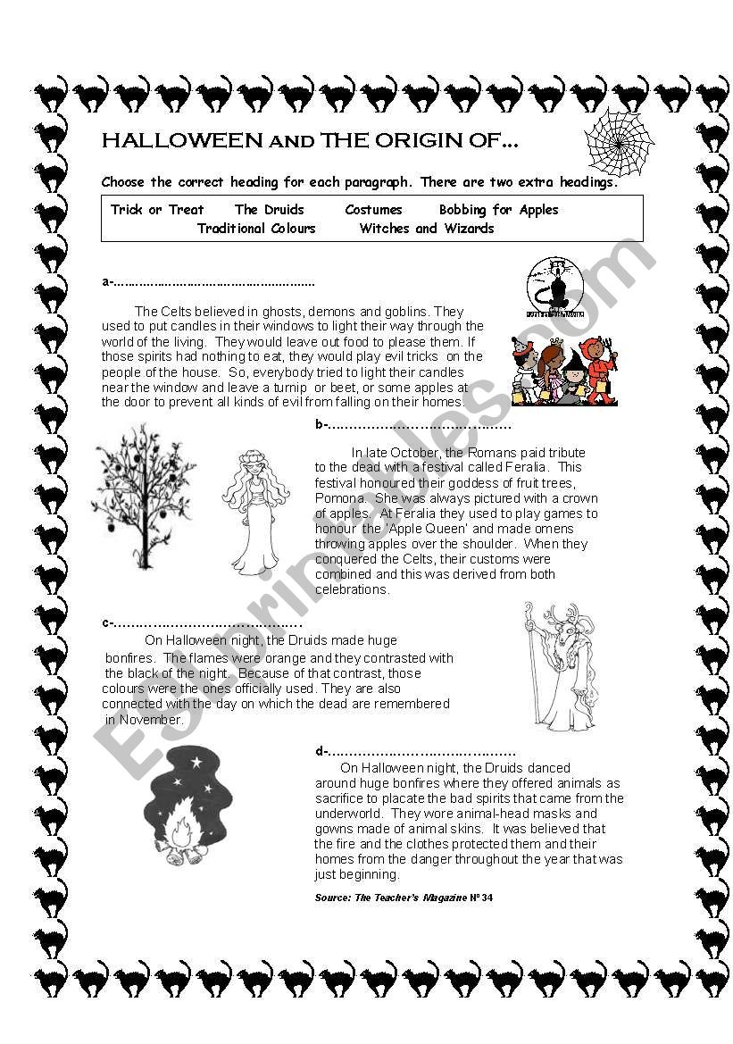 The Origin of Halloween worksheet