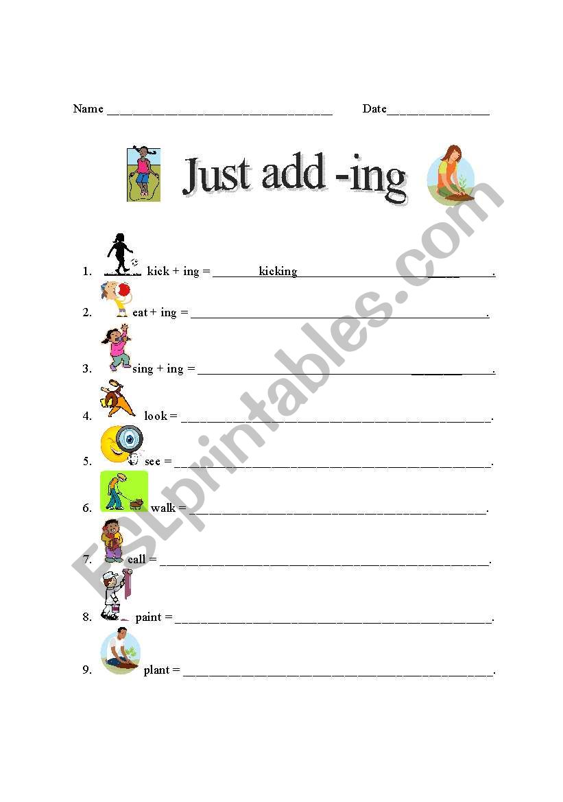 Just add -ing worksheet