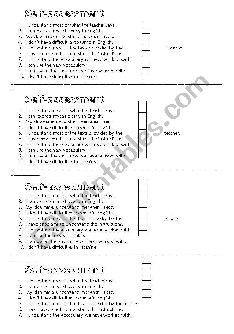 self assessment worksheet