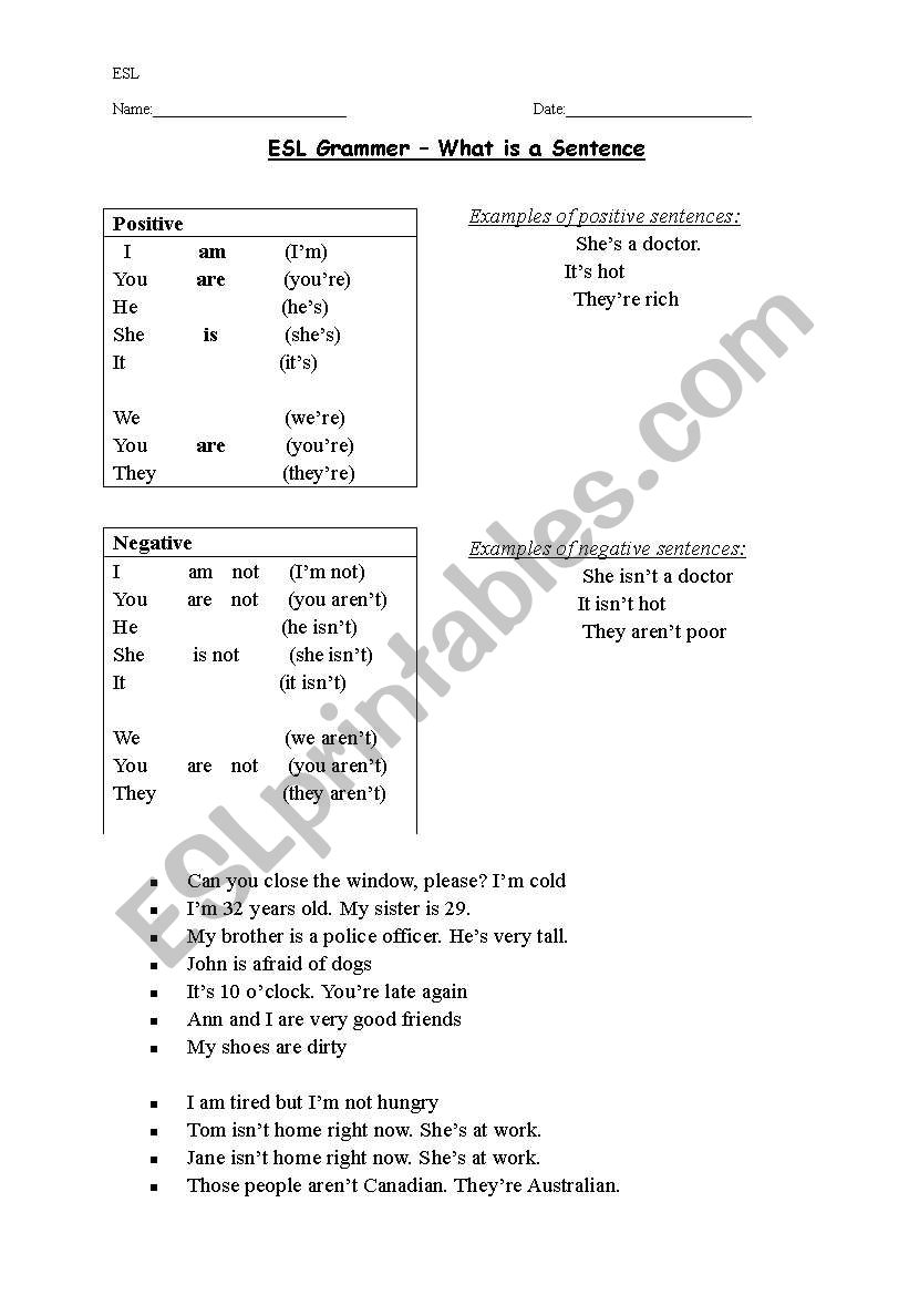Grammer - Whats a sentence worksheet