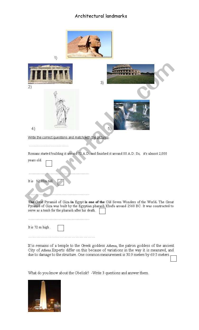 Landmarks worksheet