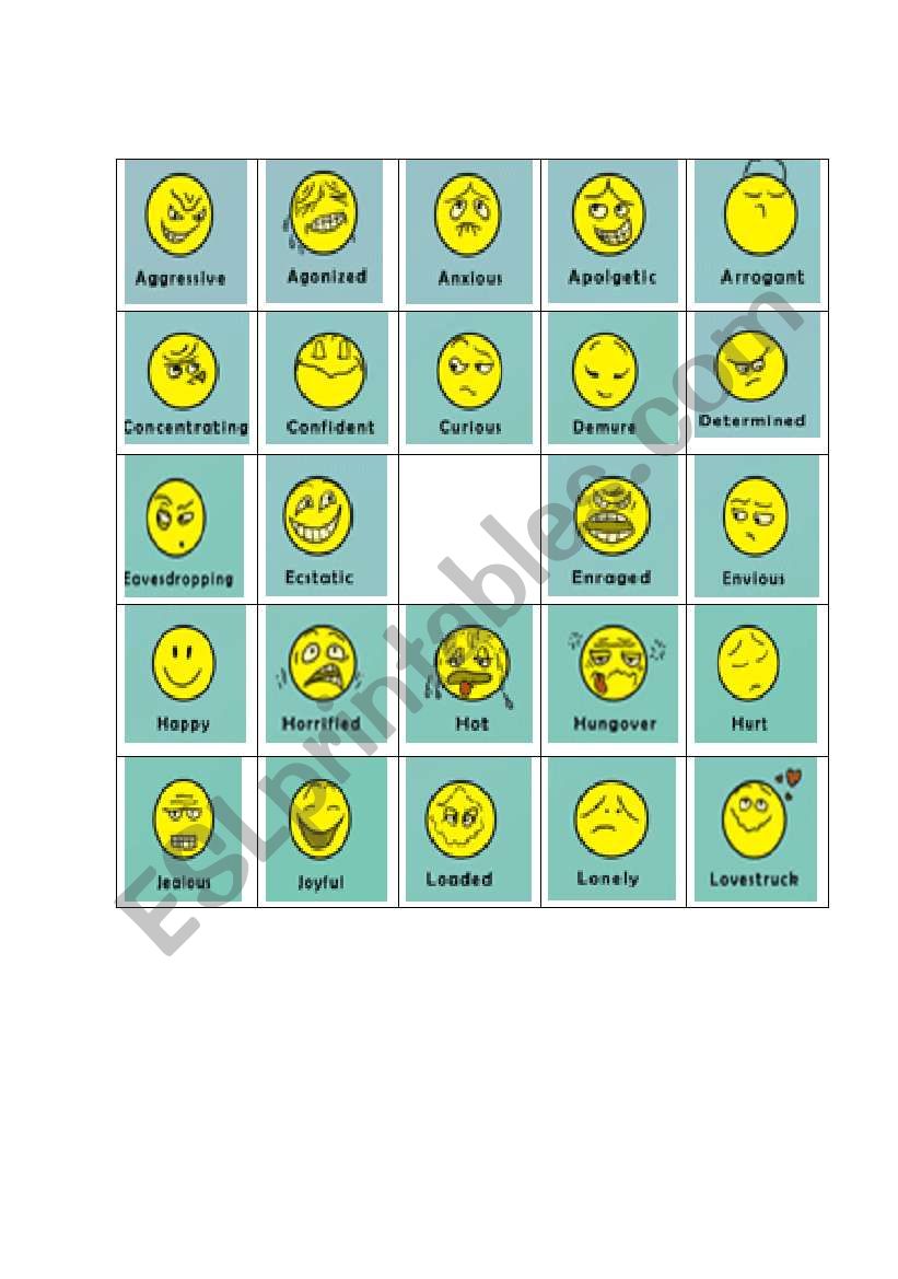 Bingo Feelings worksheet