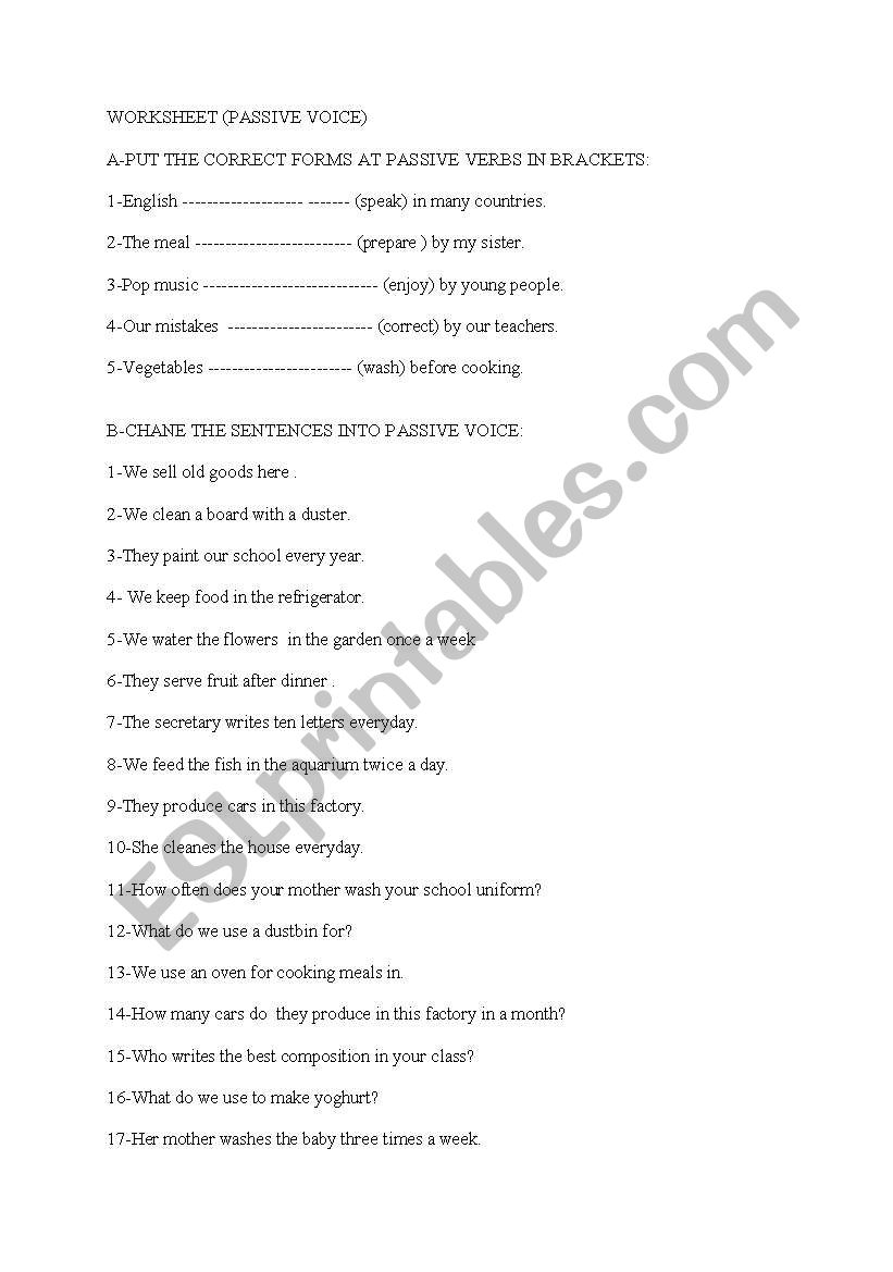 passive voice worksheet