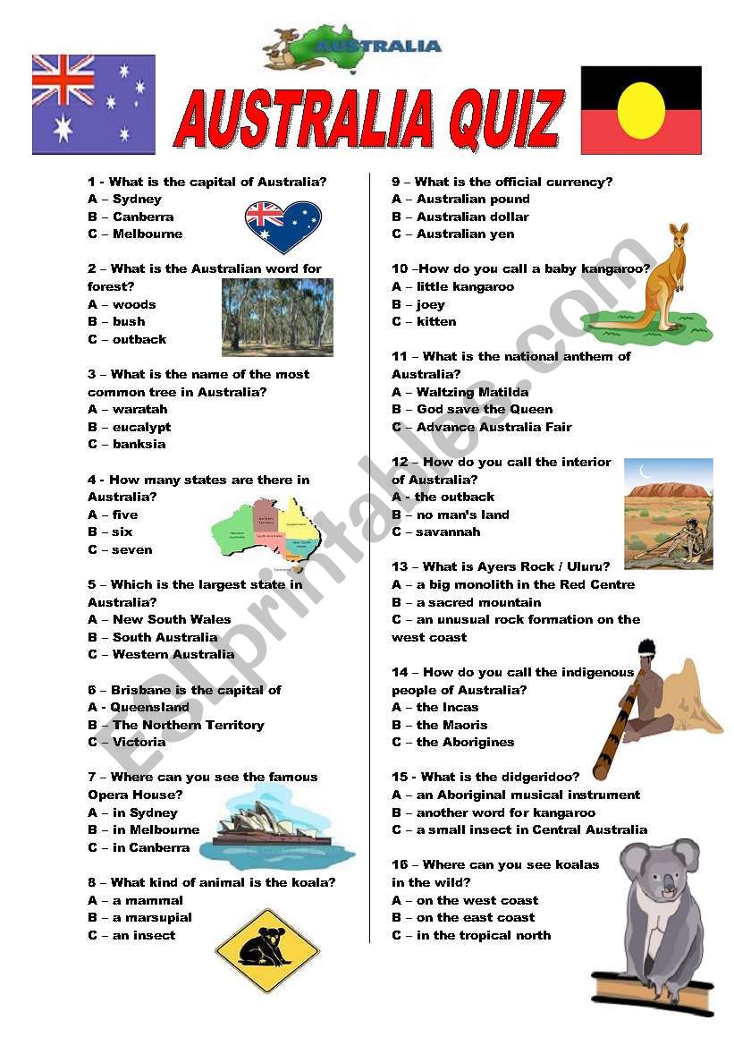 Australia quiz worksheet