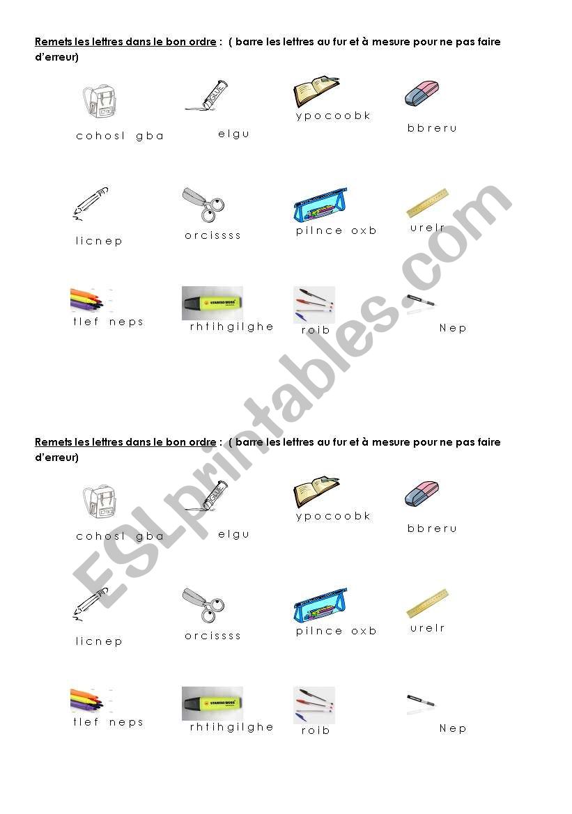 classroom objects  worksheet