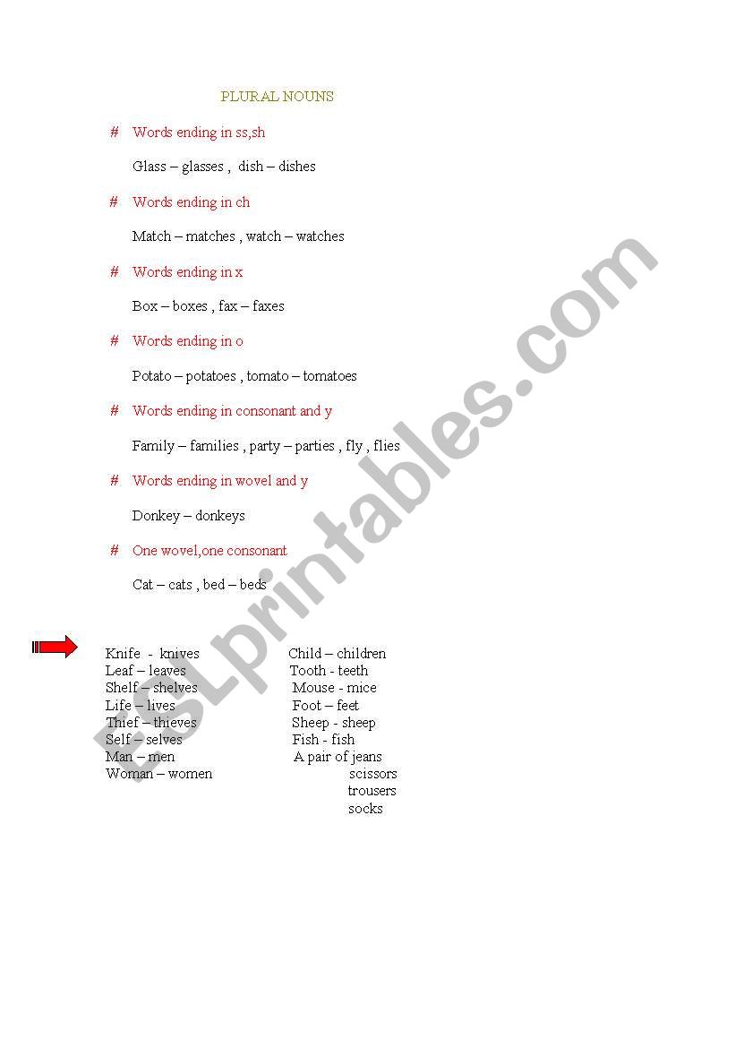 singulars plurals worksheet