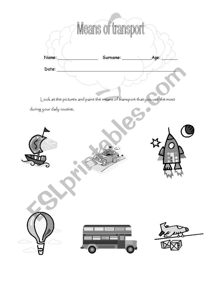 Means of transport worksheet