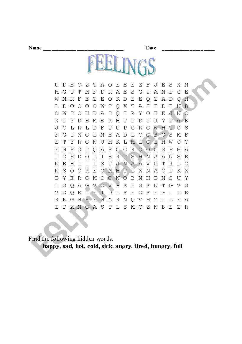 feeling wordsearch worksheet