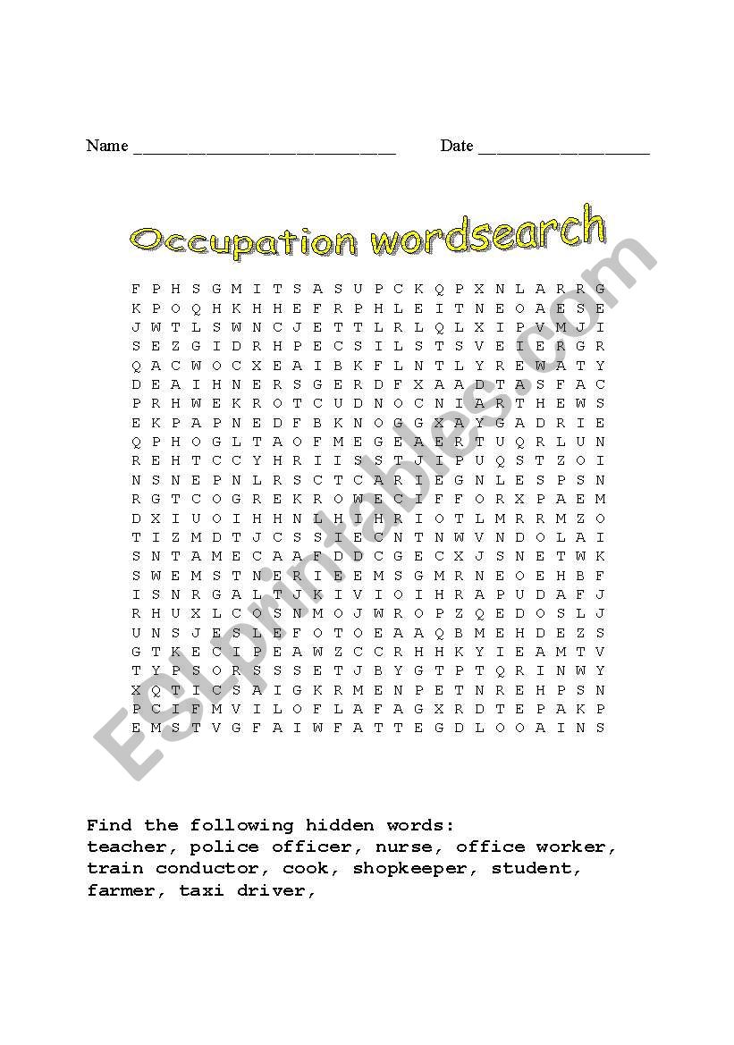 occupation wordsearch worksheet