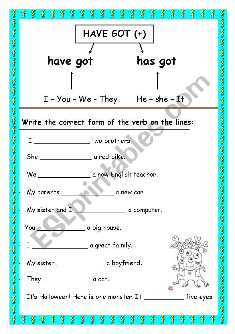 have got (aff.) worksheet