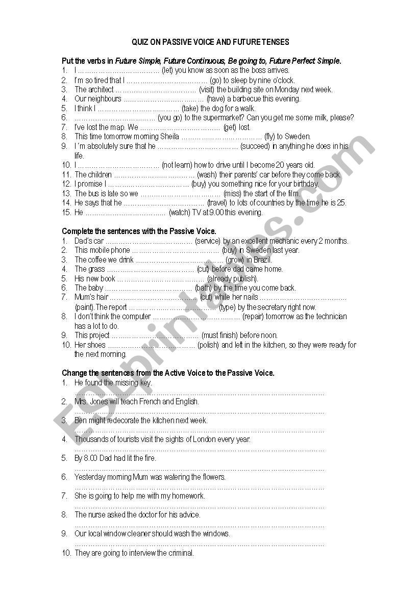 passive voice - future tenses worksheet