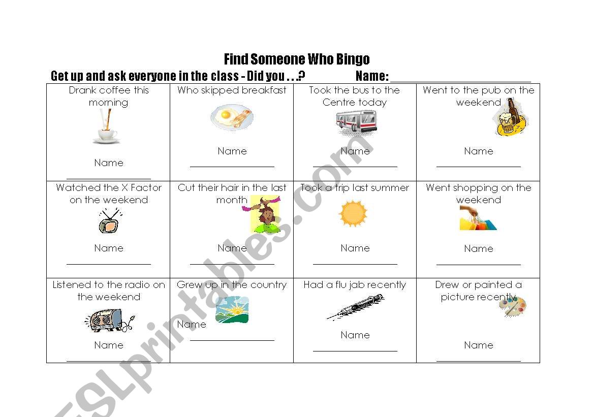 Find Someone Who Bingo 1 worksheet