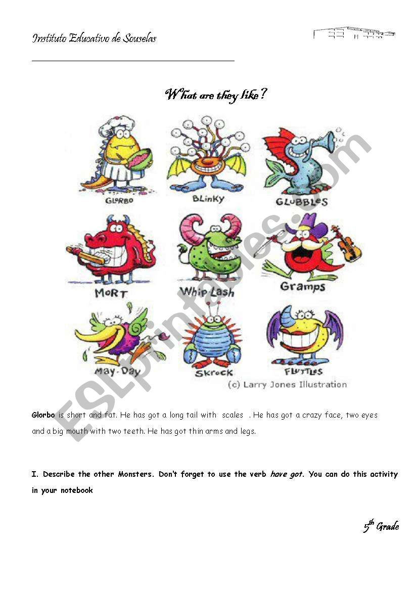 Monsters worksheet