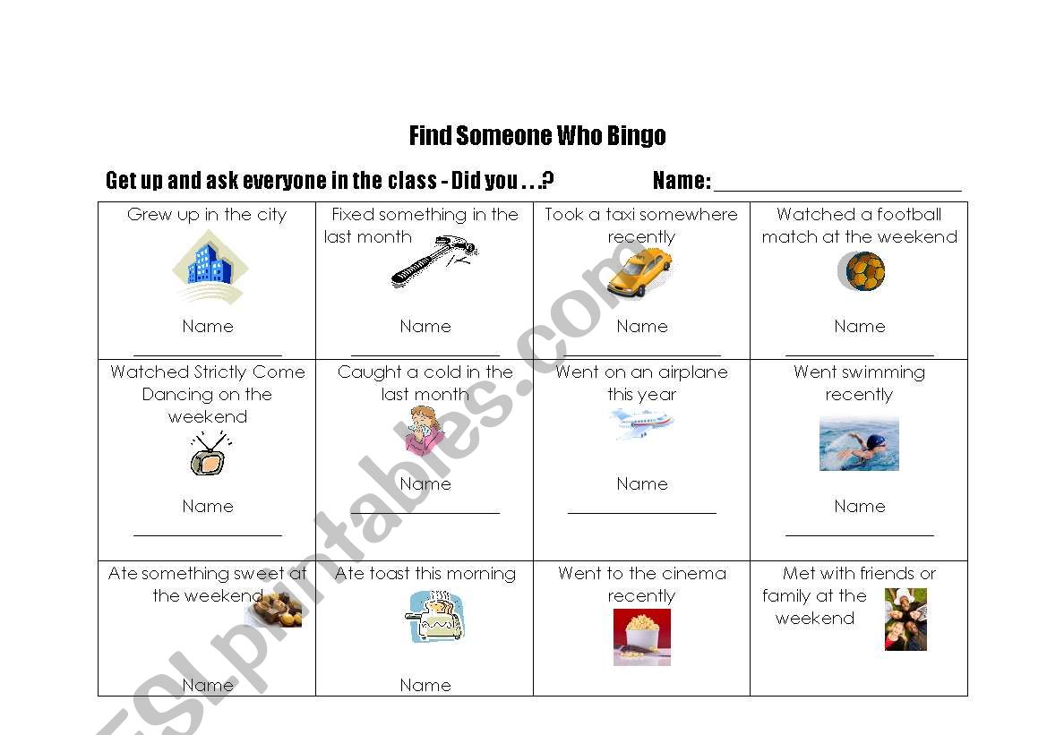 Find Someone Who Bingo 2 worksheet