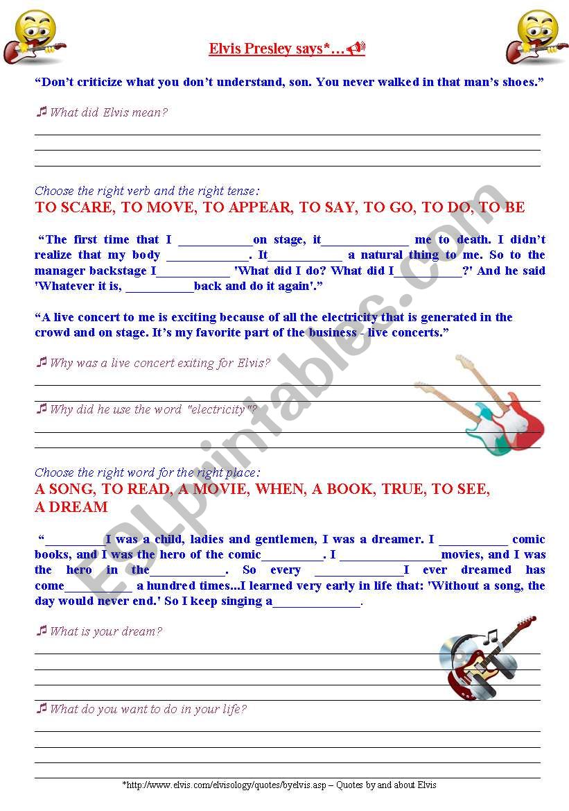 Exercise about Elvis Presley, his quotes and the song Exercise about Elvis Presley, his quotes and the song