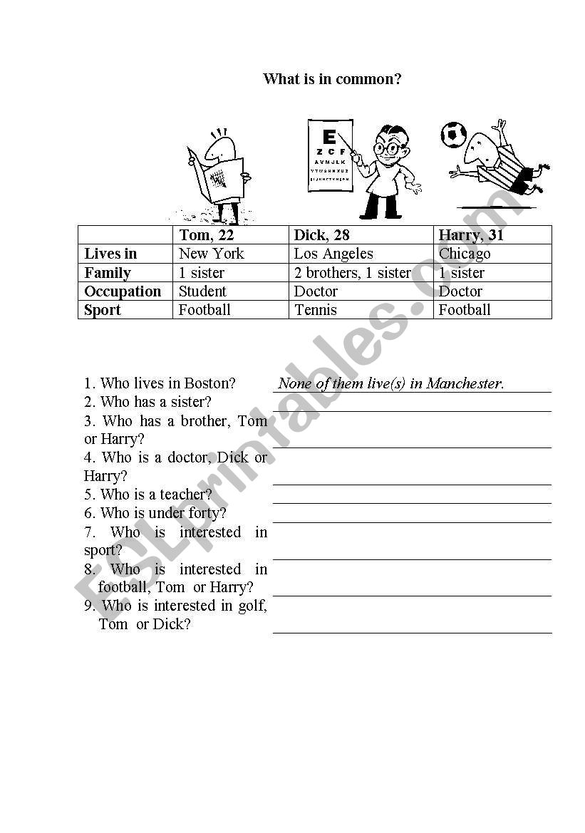 What is in common? worksheet