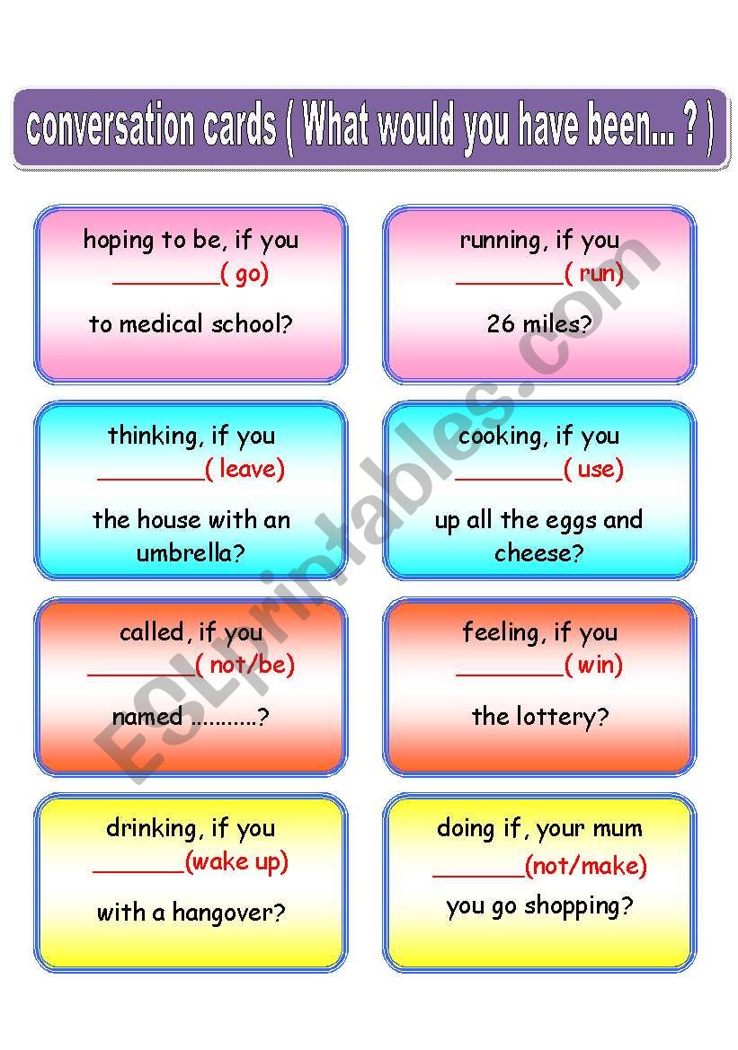 Conversation Question Cards - Past Perfect & Conditionals