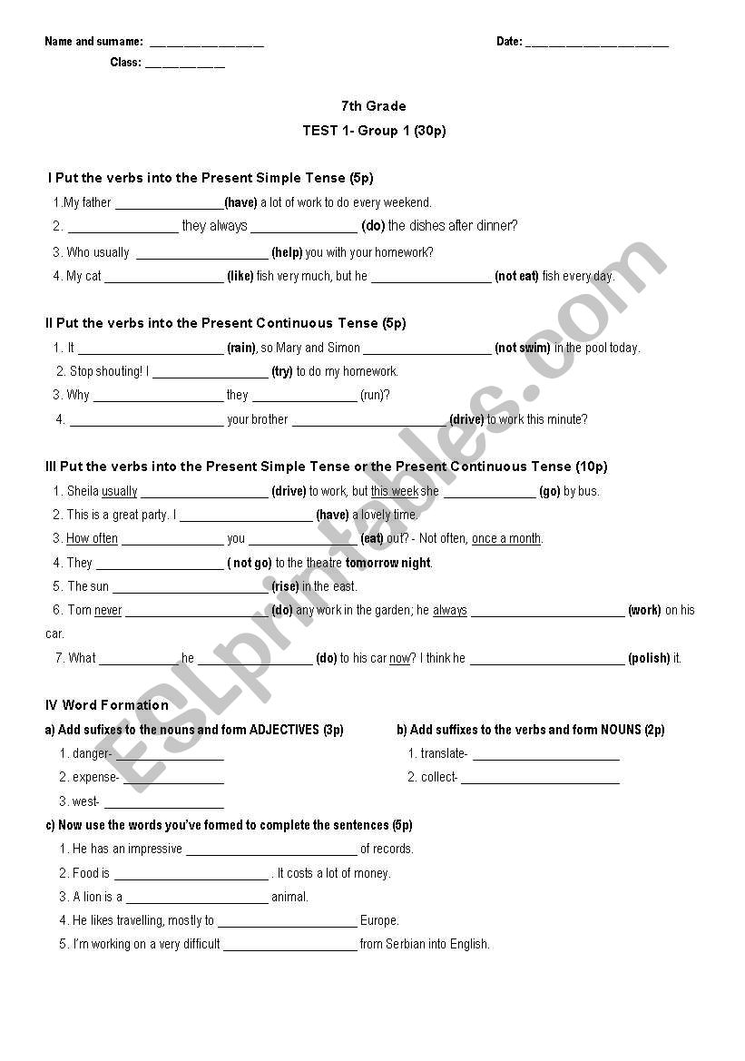 7th Grade Test_2009 - Group 1 with KEY