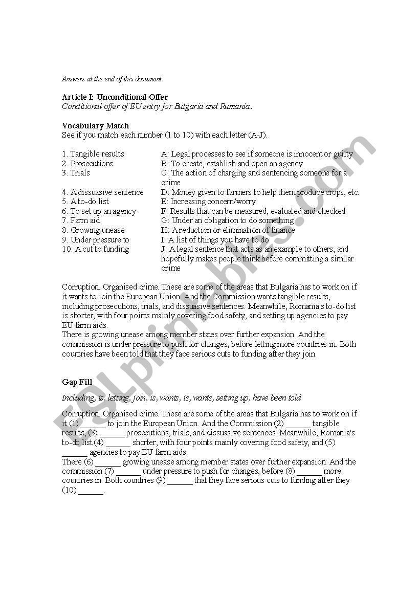 Reading comprehension worksheet