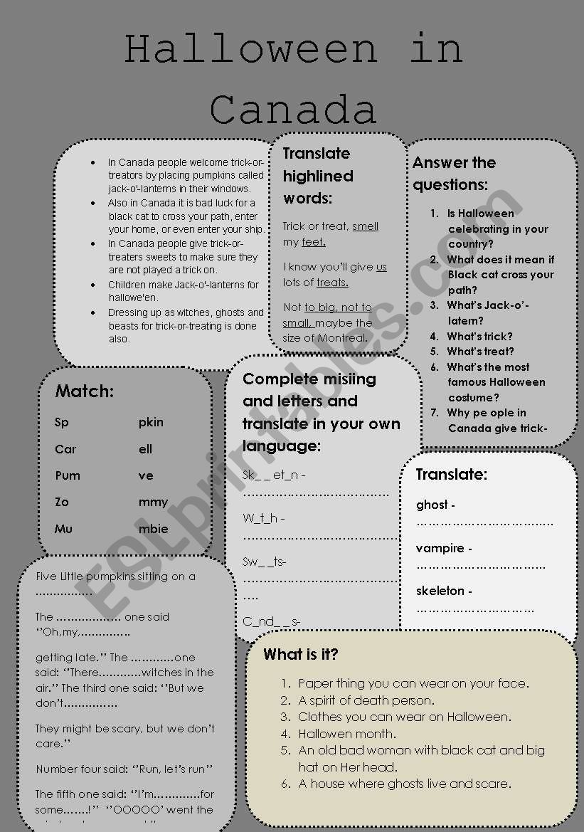 Halloween in Canada worksheet