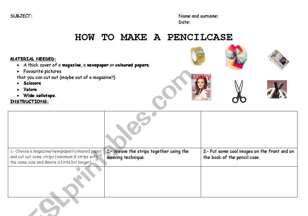 HOWTO MAKE A PENCILCASE worksheet