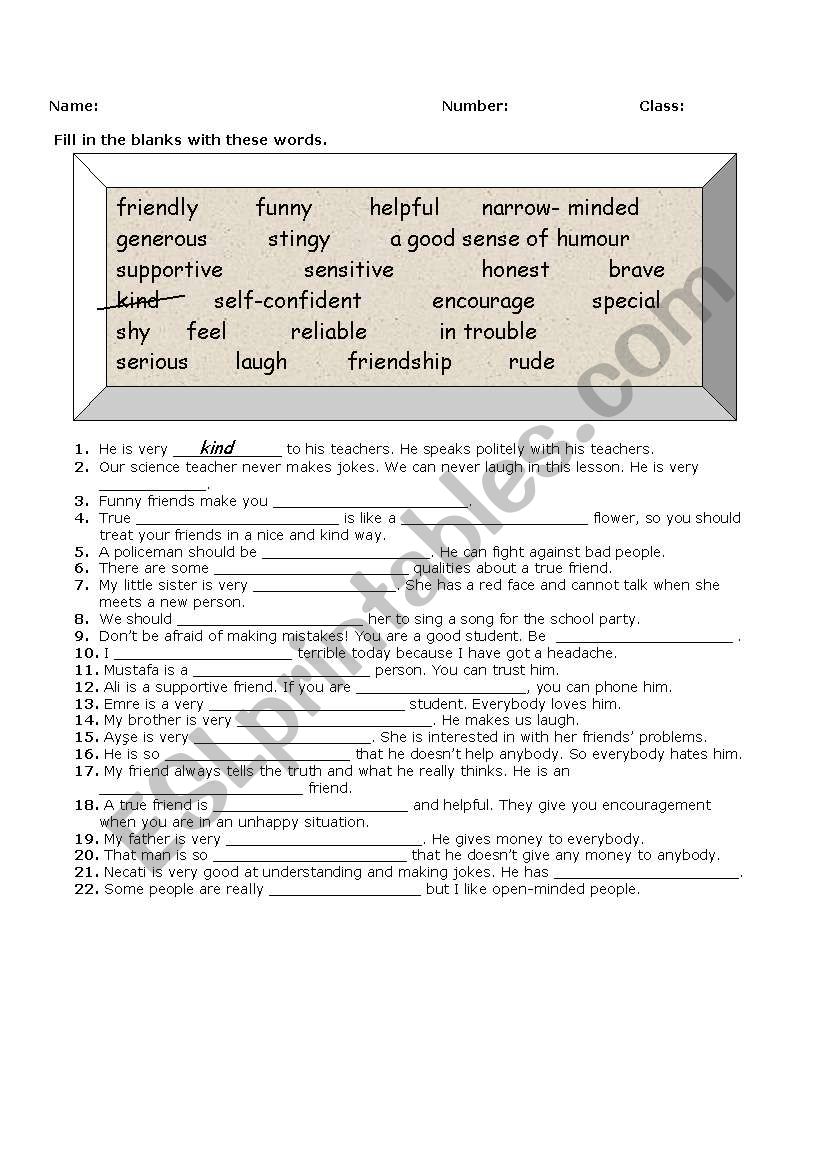 friendship worksheet