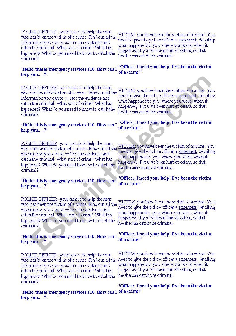 Crime Role Play worksheet